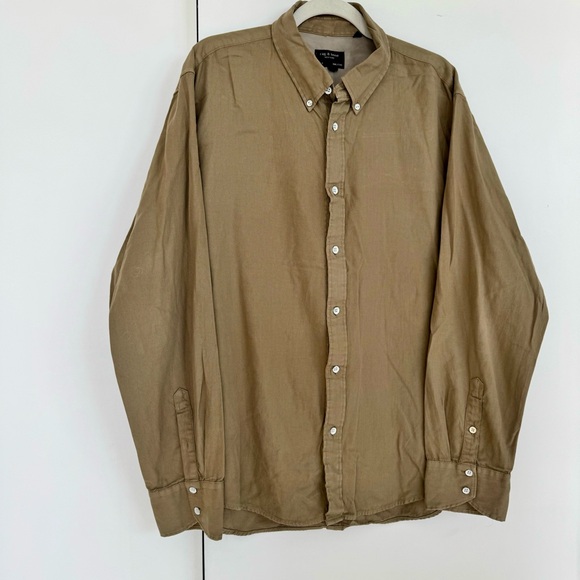 Rag & Bone Men’s Fit 2 Long Sleeve Button Down Collared Shirt in Tan Olive Beige - Picture 3 of 16